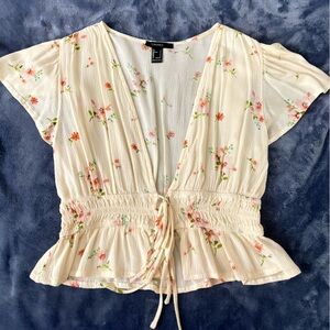 Forever 21 Floral Cream Blouse